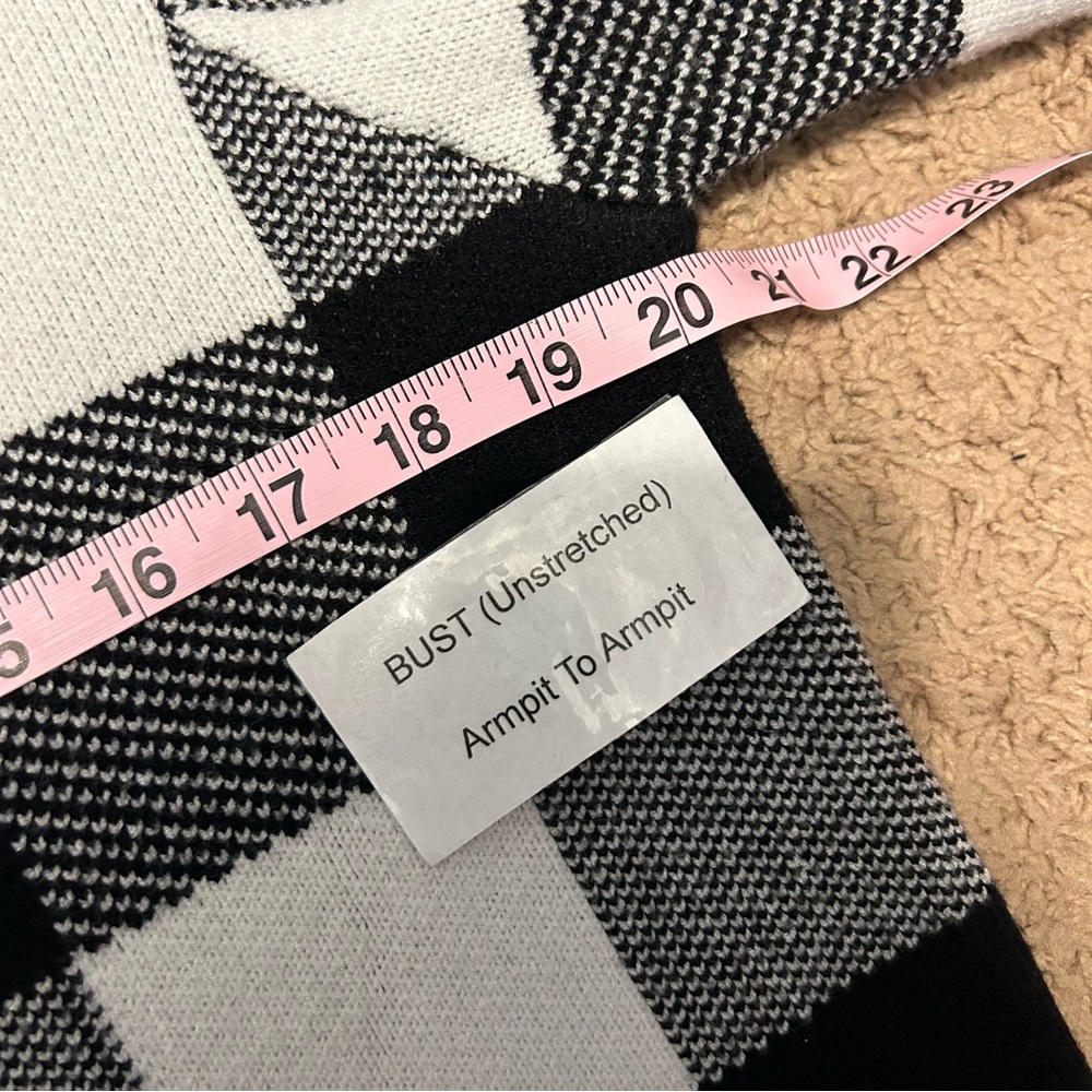 Anthropologie | Plaid Ruffle Collar Pullover Sweater Black White Women’s Size L - Picture 13 of 14